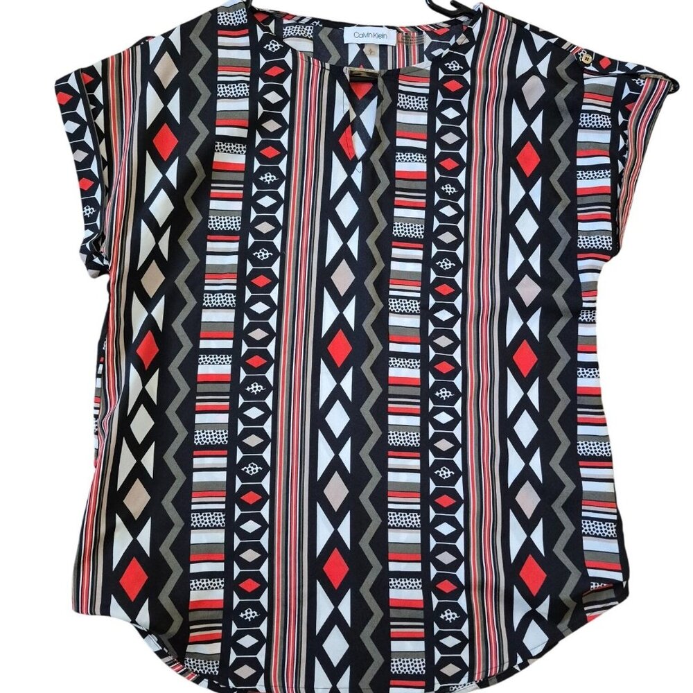 Calvin Klein Women's Artsy Geometric Print Size S Blouse Office Career Business‎